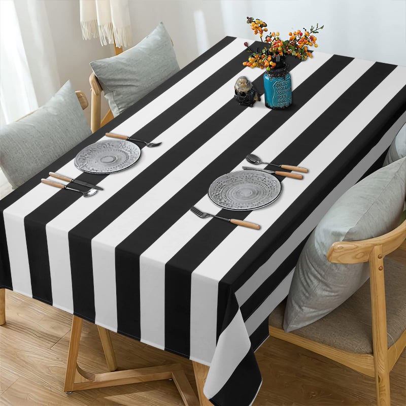 ASPMIZ Black and White Striped Tablecloth for Rectangle Tables, Geometric Stripe Waterproof Table Cloth for Kitchen Dining Room, Polyester Tablecloth Rectangle 60â€ x 120â€ - Image 2
